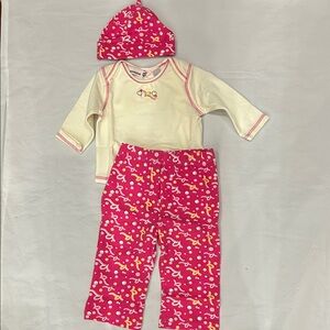 Rocawear Cream Top with Pink & Yellow Patterned Pants and Hat Set